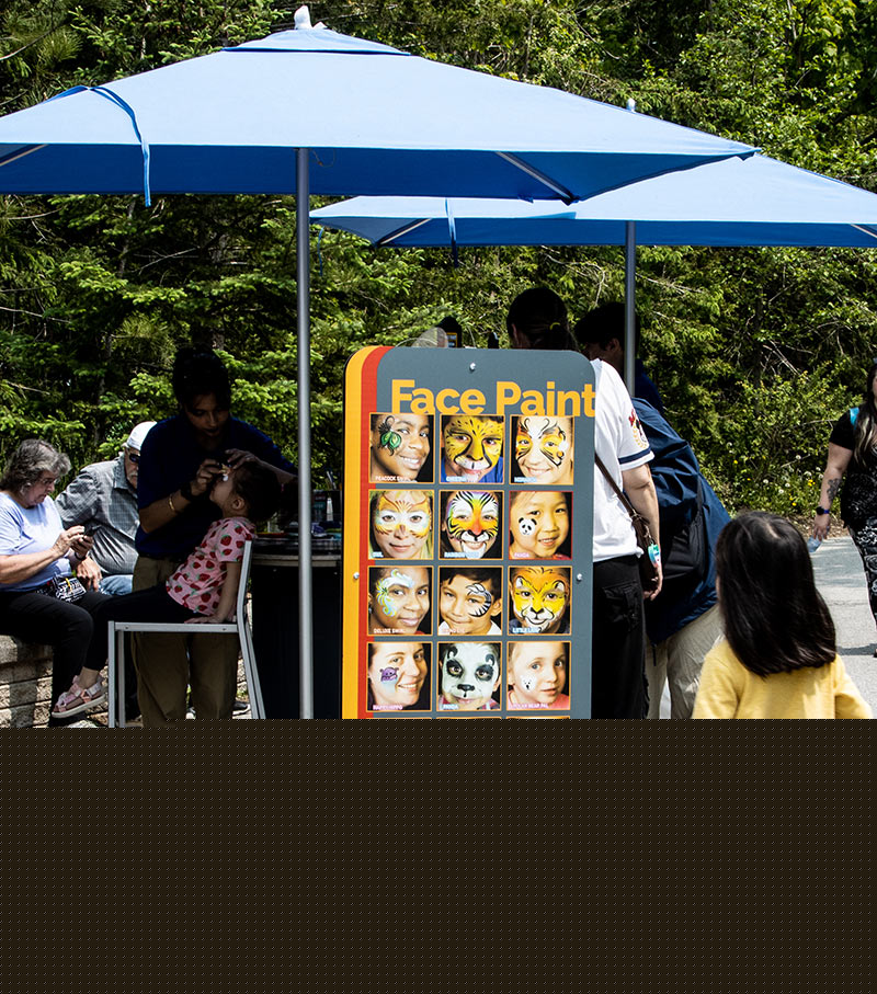 A girl approaches a Face painting booth at the Zoo